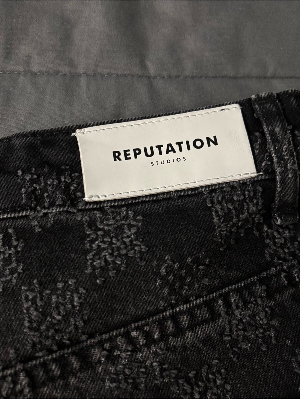 Reputation Studios Washed Black Rhinestone Flare Denim - Picture 5 of 10